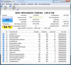 CrystalDiskInfo WDC WD1600JS-75NCB1 159.9 GB (Western Digital WD160)