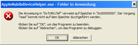 AppleMobileDeviceHelper.exe - Fehler in Anwendung